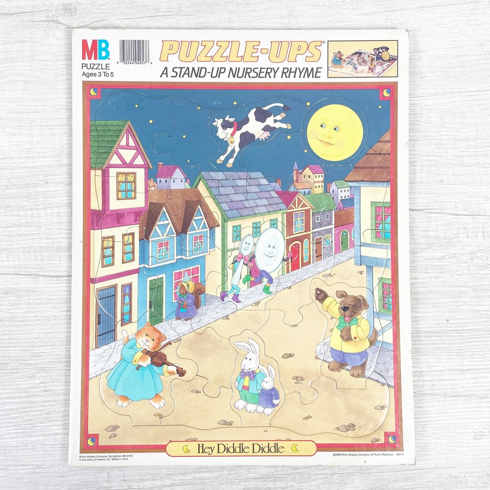 Vintage Milton Bradley 1988 Hey Diddle Diddle Stand Up Nursery Rhyme Puzzle GUC